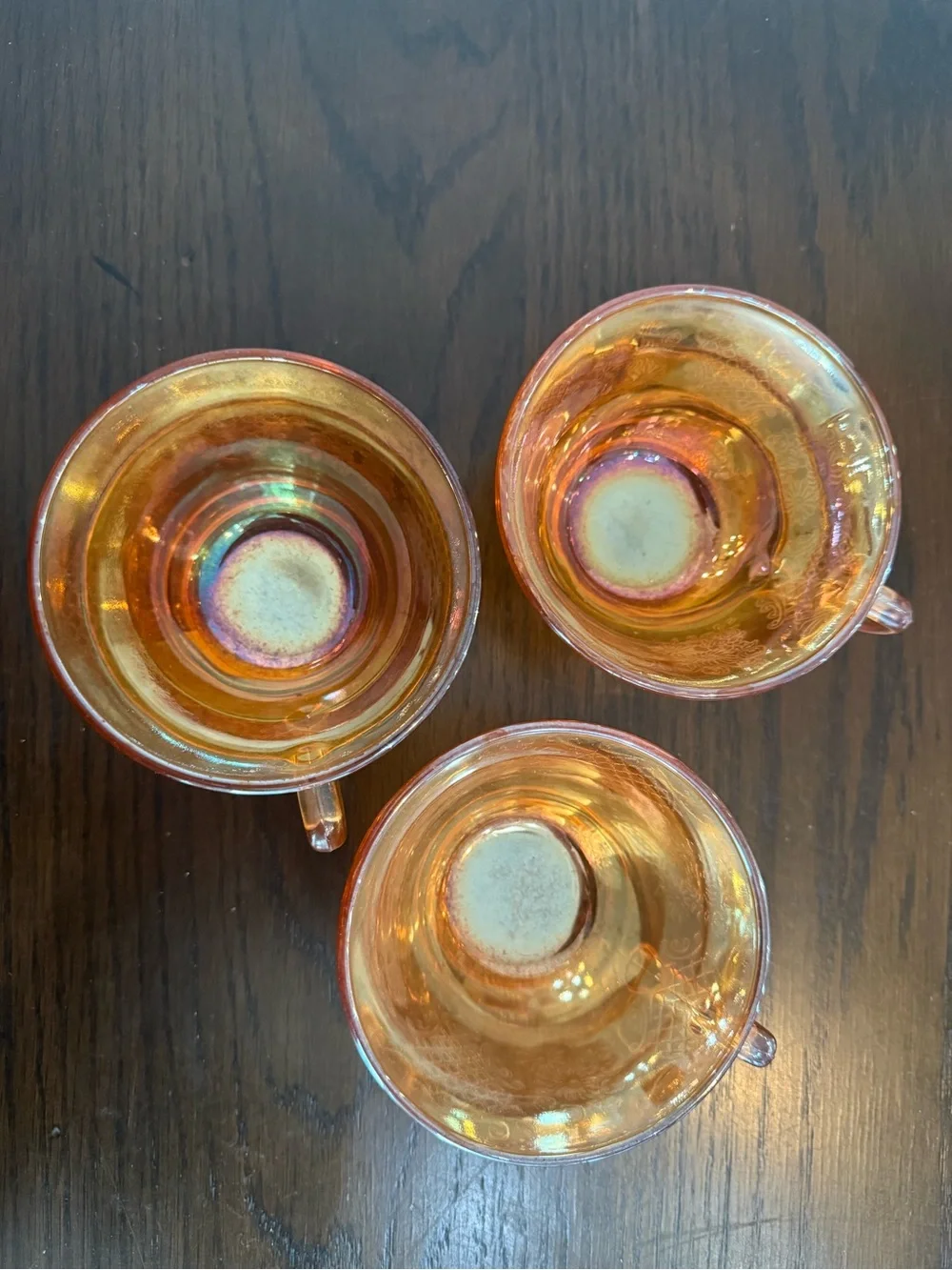 3 pc Vintage Federal Carnival Glass Normandie Bouquet Marigold Iridescent Cups
